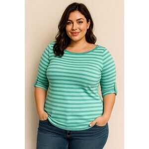 WEST MARINE GREEN STRIPE w/ Metallic Silver BEACHSIDE TOP SIZE XL NWTS